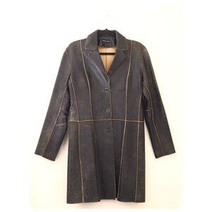 Elements by Vakko Exposed Seams Long Leather Jacket sz M